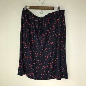 J. Jill XL rayon spandex elastic drawstring waist navy floral print skirt casual
